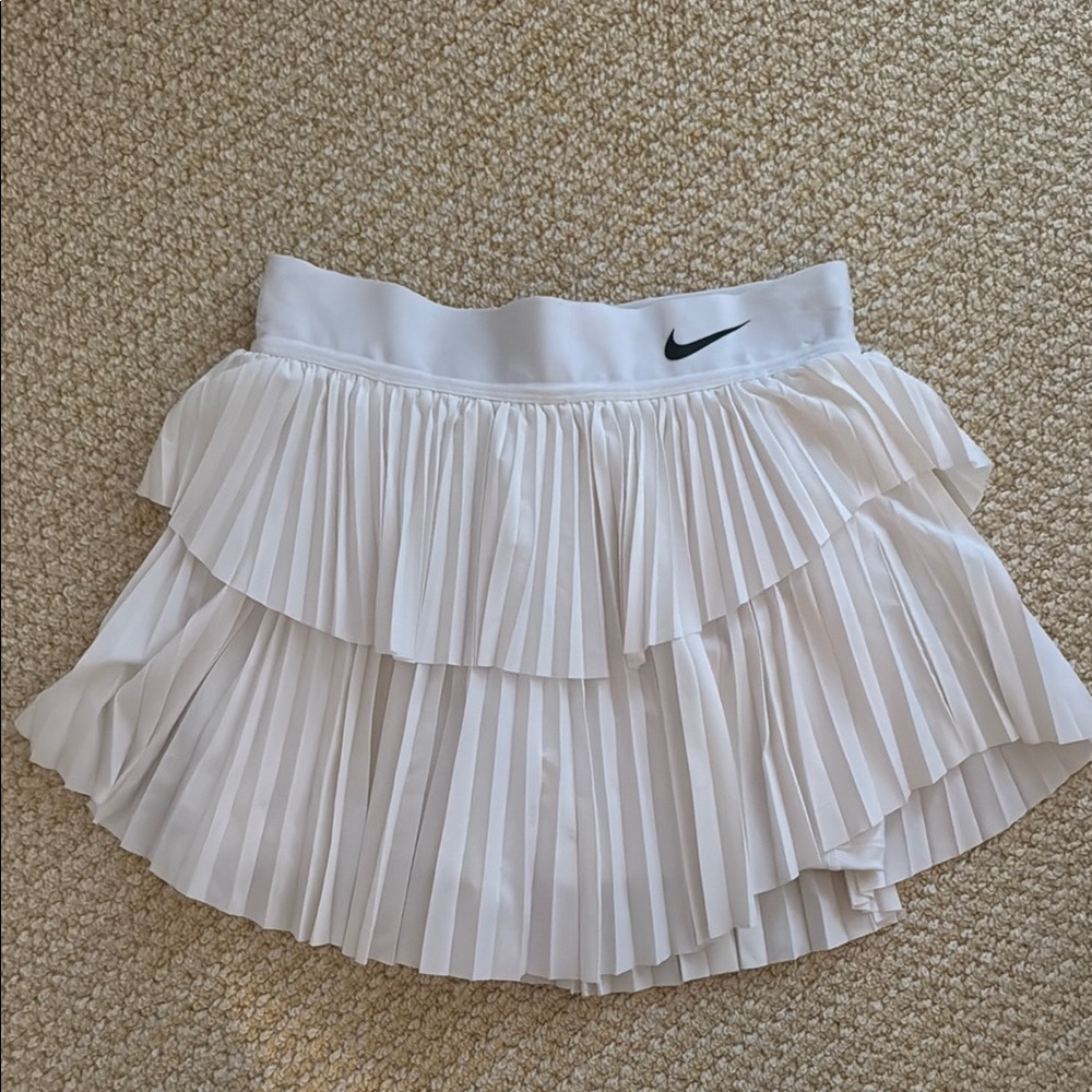 Nike White Mini Skater Skirt with Pleated Tiers